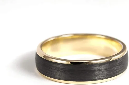 Vista 3 de 18ct yellow gold ring with carbon fiber. Unique engagement band. (04710_6N)