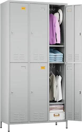 Vista 17 de SUPEER Taquillas metálicas de 9 puertas para empleados con 18 ganchos, taquillas de metal con tarjetero para escuela, garaje, oficina, gimnasio