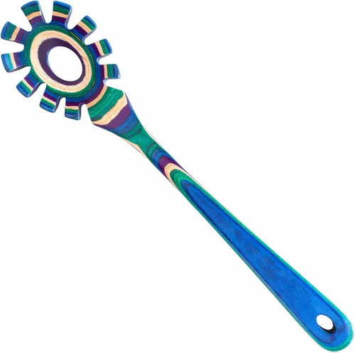 Vista 9 de Baltique Marrakesh Collection - Cuchara de madera para espagueti, servidor de pasta de 12.5 pulgadas con dientes, utensilio colorido de madera