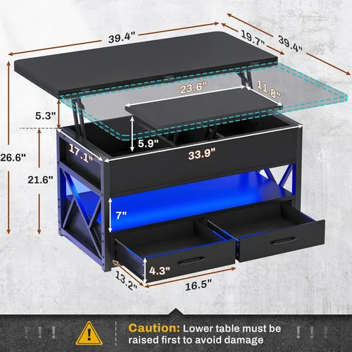 Vista 2 de Itaar Mesa de Centro con Tapa Elevable de 40", Mesas de Centro 4 en 1 con Almacenamiento para Sala de Estar, Mesa de Centro Pequeña Estilo Granja