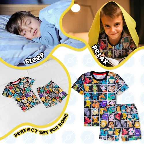 Vista 5 de Pokemon Pijamas para niños y adolescentes, camiseta y pantalones cortos, pijamas de verano, regalos para niños
