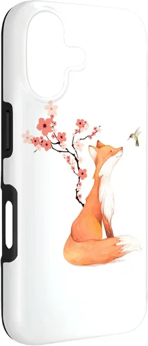 Vista 3 de The Cute Fox and Hummingbird Cherry Blossom Flower Present Case for iPhone 17