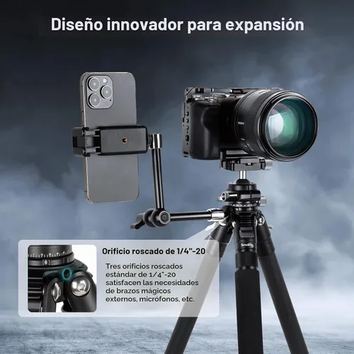 Vista 5 de SmallRig AP-10 Trípode de cámara de fibra de carbono de 52.4 pulgadas máx. Carga útil 11lb Cabezal de bola de 360°, monopie desmontable, ligero