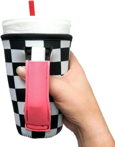 Vista 14 de Drink Handlers - Manipulador de vasos y tazas de café de 16 a 20 onzas Cuadros rojos con leopardo