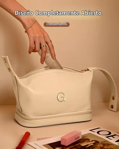 Vista 4 de Bolsa de maquillaje inicial con asa para mujer, doble capa