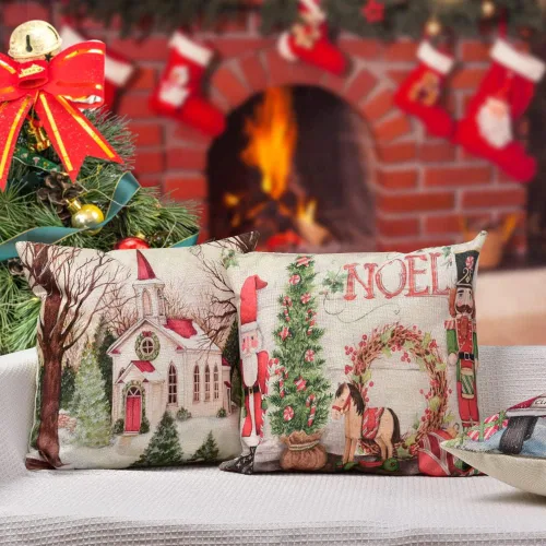 Vista 7 de Hlonon Juego de 4 fundas de cojín navideñas de 16 x 16 pulgadas, serie de Navidad, funda cuadrada con cierre zipper, personalizable