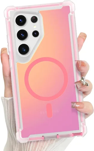 Vista 489 de Bonoma - Funda compatible con Samsung Galaxy S21 Plus, diseño de corazón con purpurina, color rosa Support for MagSafe, Plating Magnetic Case TPU