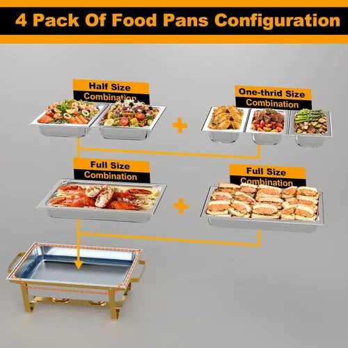 Vista 2 de Juego de Platos de Roce Amhier para Buffet 4 Piezas, Juego de Platos de Roce para Buffet de 9 Cuartos de Galón con Combo de Diferentes Bandejas