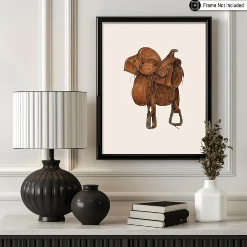 Vista 3 de Poster Master Póster vintage de cuero para silla de montar, estampado retro de vaquero, arte de silla de montar, diseño occidental, impresión