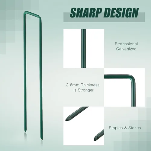 Vista 3 de Therwen 100 estacas de césped de 6 pulgadas para césped artificial, grapas de paisaje verde, galvanizadas a granel, estaca de jardín resistente