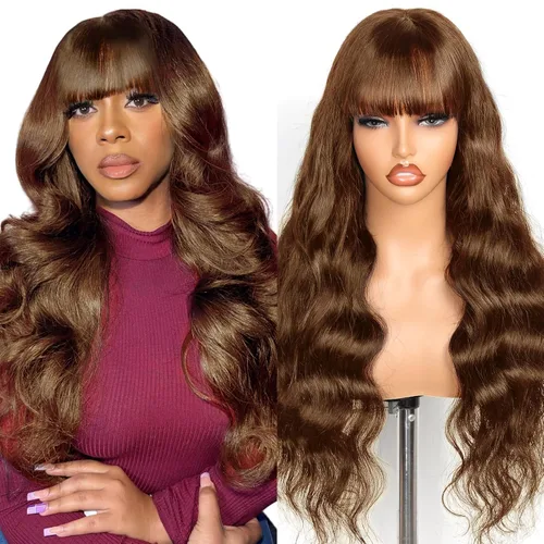 Vista 12 de Straight Human Hair Wigs with Bangs 180% Density 2x4 Lace Front Wigs with Bangs Closure Wear and Go Glueless Wigs 100% Brazilian Virgin Human Hair