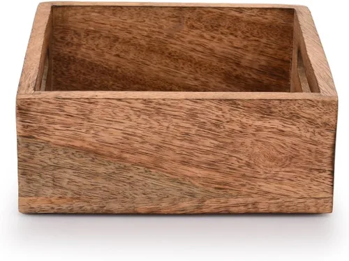 Vista 2 de Samhita Servilletero cuadrado de madera de mango con acabado quemado para decoración de restaurantes, accesorios de bar de cocina