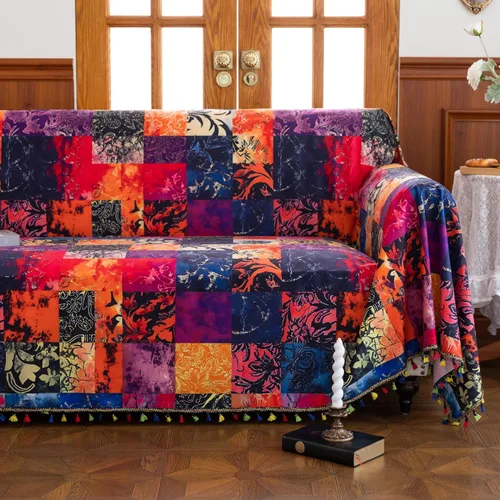 Vista 18 de Funda bohemia para sofá seccional, lavable, con diseño de borlas para sofá seccional, 1 cojín, sala de estar (A5, 71 x 51 pulgadas)