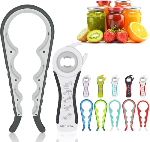 Vista 8 de Abridor de Frascos, Kit Abridor de Latas y Botellas Multifunción 5 en 1 con Mango de Silicona Fácil de Usar para Niños, Ancianos y Personas con Rojo