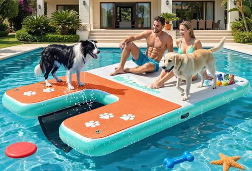 Vista 11 de Rampa inflable para perros de hasta 240 libras, plataforma flotante con espuma EVA antideslizante, segura y fácil acceso al agua, rampa para perros