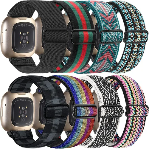 Vista 4 de Paquete de 8 bandas elásticas compatibles con Fitbit Versa 3 y Fitbit Versa 4, Fitbit Sense y Fitbit Sense 2, pulsera deportiva ajustable de nailon