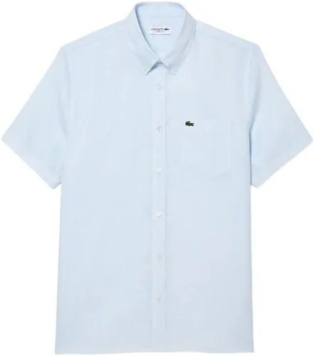 Vista 5 de Lacoste Camisa casual de lino con botones y manga corta para hombre con bolsillo frontal