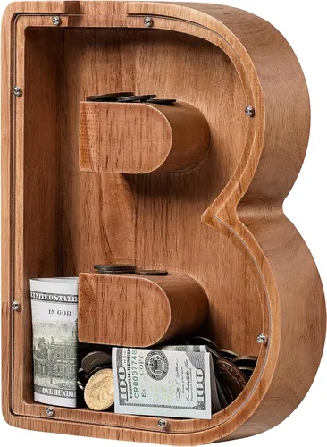 Vista 30 de Alcancía para niños y niñas, alcancía de madera con letra grande del alfabeto con inicial A, banco de monedas, regalos divertidos para cumpleaños