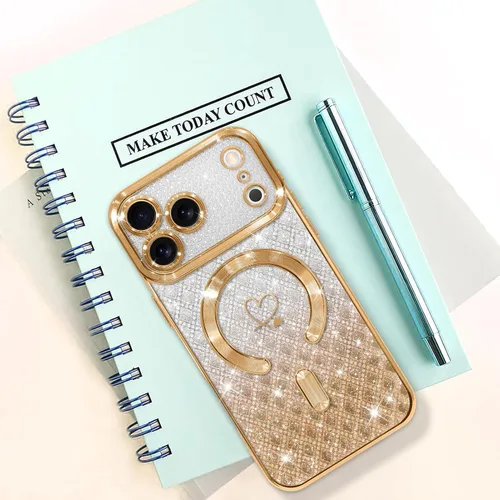Vista 5 de Bonoma Compatible with iPhone 17 Pro Max Case 2025 Heart Checkered -Gold A cuadros-oro