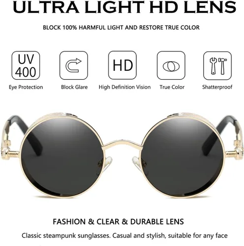 Vista 81 de Dollger Gafas de sol vintage Steampunk Retro Metal Round Circle Frame