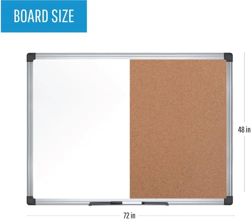 Vista 2 de MasterVision Maya - Tablero de anuncios combinado, borrado en seco/corcho, 48 x 72 pulgadas, pizarra blanca/tablero de corcho con marco de aluminio