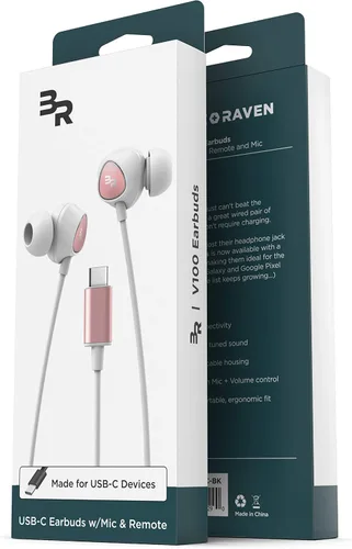 Vista 2 de Bolle & Raven Auriculares USB-C con micrófono, auriculares intrauditivos con cable con control remoto en línea + micrófono para teléfonos tipo C
