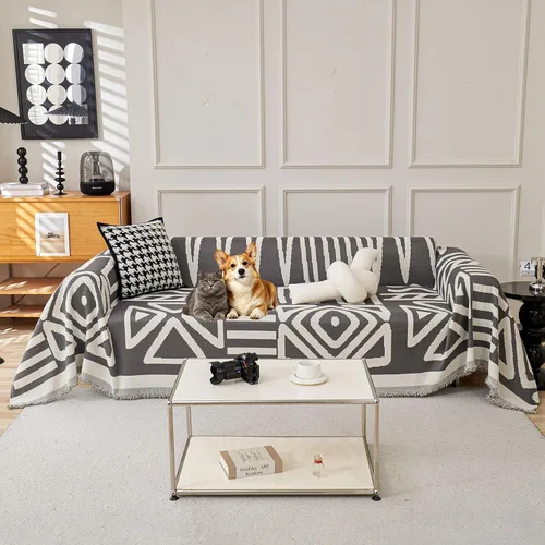 Vista 40 de VClife Funda para silla con acento azteca bohemio de 59 x 71 pulgadas, funda reversible y lavable de felpilla para sillón, color marrón castaño
