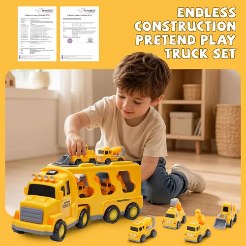 Vista 4 de 5 in 1 Construction Truck Toys for Toddlers 3-5, Carrier Transport Trucks