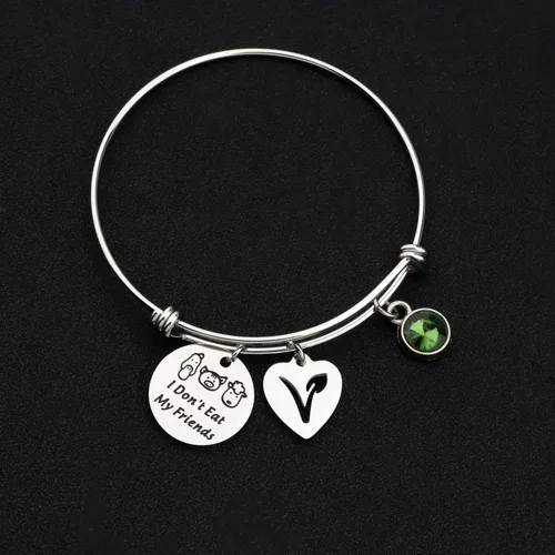 Vista 4 de UJIMS - Pulsera vegana con dijes vegetarianos, regalo vegetariano, con texto en inglés I Don't Eat My Friends, joyería vegana y herbívoro, símbolo