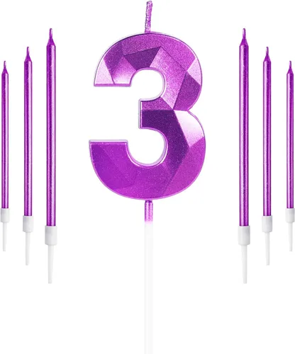 Vista 55 de Vela rosa de cumpleaños número 1 con 6 velas largas, decoraciones de decoración de pastel para fiesta de niña de 1 año, suministros de celebración