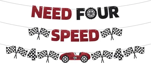 Vista 9 de Cartel de la primera vuelta alrededor de la pista con purpurina para decoración de fiesta de primer cumpleaños, pancarta de auto de carreras negro