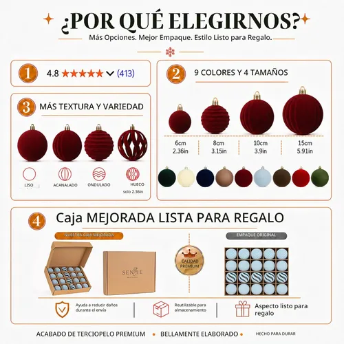Vista 3 de Adornos de terciopelo de 3.15 pulgadas para árbol de Navidad, juego de 12 Azul empolvado