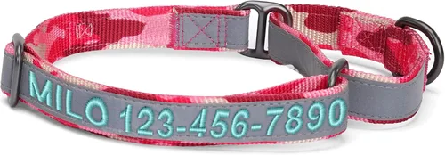 Vista 32 de Pawtitas Collar de perro Martingala personalizado reflectante reflectante bordado nombre personalizado número de teléfono ajustable para cachorros
