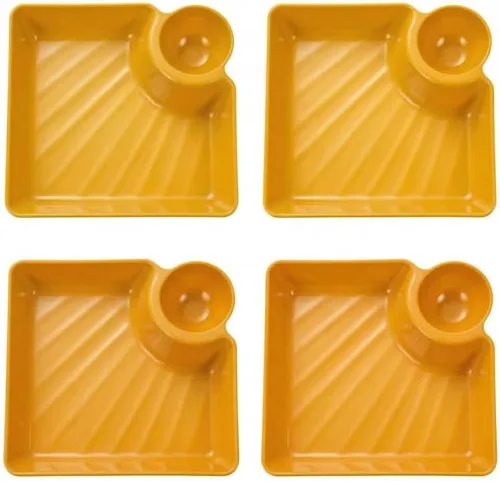 Vista 9 de Juego de 4 tazones de patatas fritas y de inmersión, platos de plástico reutilizables para servir aperitivos con compartimento de salsa integrado
