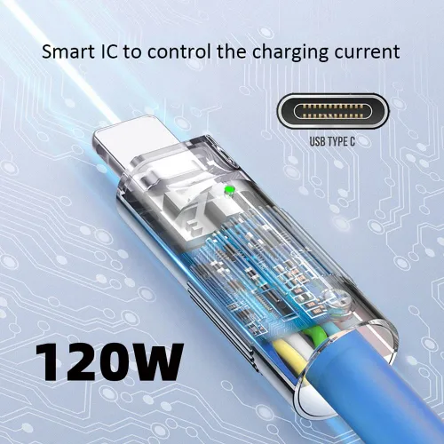 Vista 7 de xiwai Tipo A 120 W de alimentación USB-A a USB-C de silicona líquida ultra suave USB2.0 Cable azul de datos carga rápida para portátil Tablet