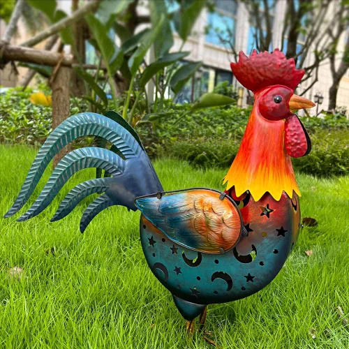 Vista 6 de LIFFY Decoración de Gallo de Metal para Patio, Decoraciones Solares de Gallo de 18 Pulgadas para Patio Exterior, Decoración de Gallo de Jardín