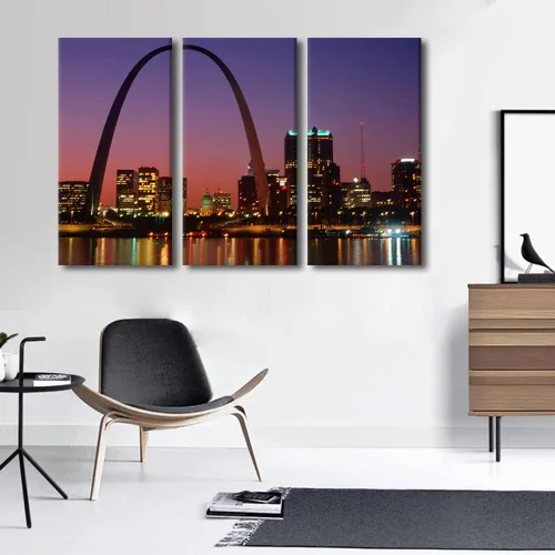 Vista 2 de TUMOVO Lienzo decorativo para pared, diseño de paisaje urbano de San Luis por la noche, para sala de estar, arco, pintura abstracta moderna, paisaje