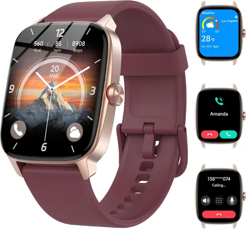 Vista 10 de Relojes inteligentes para mujeres y hombres con llamada Bluetooth y voz IA, rastreador de fitness HD de 1.85" con monitor de frecuencia cardíaca