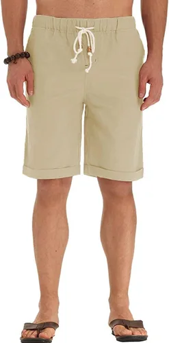 Vista 9 de Sailwind Pantalones cortos de lino para hombre, pantalones cortos casuales de playa con cordón
