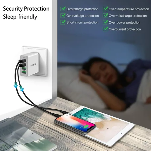 Vista 5 de iSeekerKit Paquete de 3 adaptadores de cargador de pared USB 3.0 de 4 puertos, bloque de carga rápida, compatible con Samsung Galaxy S10 S9 S8/Note