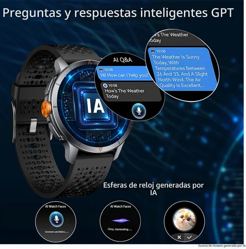 Vista 7 de Reloj Inteligente Resistente, 1.6" AMOLED GPS, 5ATM Impermeable - Negro