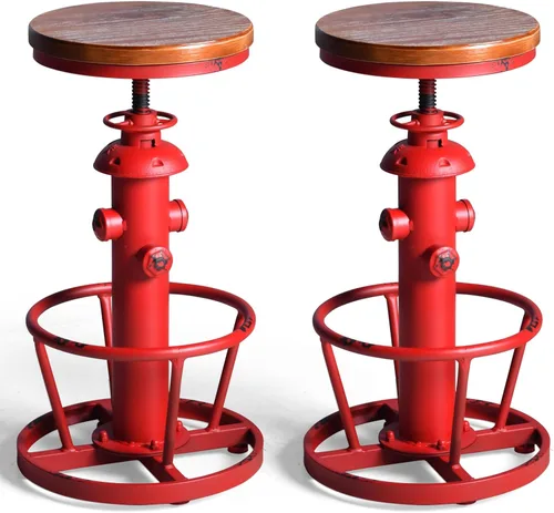 Vista 18 de LOKKHAN American Antique Steampunk Deco Taburete de bar industrial vintage retro elegante diseño de boca de incendios ajustable giratorio