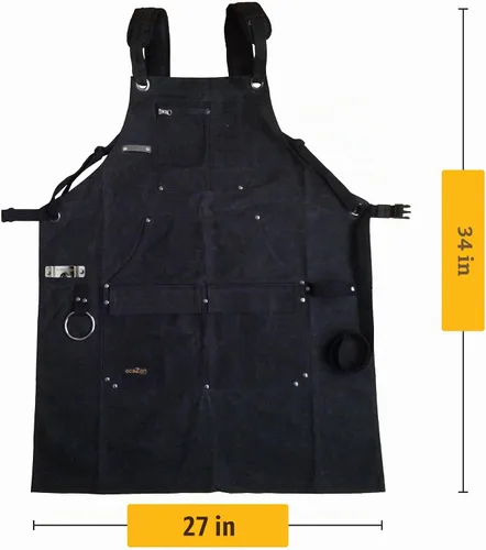 Vista 8 de ecoZen Delantal de soldadura de lona encerada con hilo de Kevlar, resistente al calor y a los productos químicos, totalmente ajustable