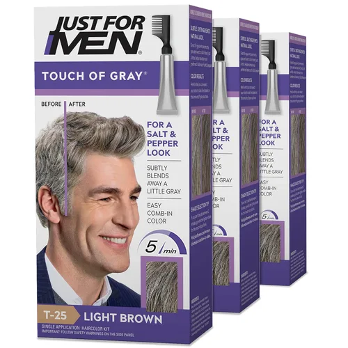 Vista 9 de Touch of Gray de Just For Men, 1 aplicación, paquete de 3 unidades, paquete de de 2, Marrón Touch of Gray light brown instantly blends away grays