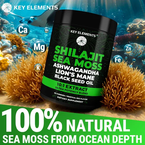 Vista 6 de Gomitas Shilajit orgánicas con gomitas de musgo marino - Suplemento Shilajit para apoyo inmunológico - Shilajit puro del Himalaya y Ashwagandha