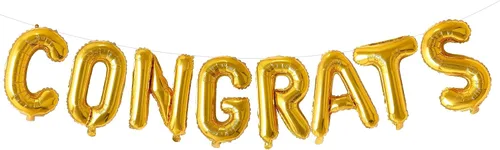Vista 7 de Cartel de graduación con globos de felicitaciones de oro rosa para decoración de fiesta de graduación, 17 pulgadas Felicidades oro rosa