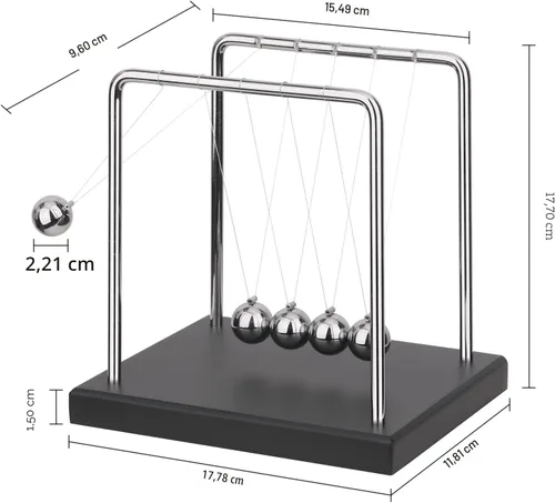 Vista 2 de SEVNPRIME Bolas de equilibrio de cuna de Newton con 5 cuentas grandes, juguetes de escritorio, decoraciones de oficina con base de madera negra