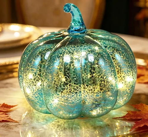 Vista 6 de Mercury Glass Pumpkin Light with Timer, with 10 Fairy Lights Inside,Battery Operated Led Pumpkin Light,Ideal for Halloween Fall Decoration