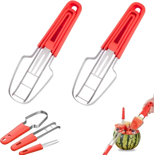 Vista 7 de Stainless Steel Watermelon Slicer, 3-in-1 Fruit Cutter Fork & Popsicle Mold, Effortless Tool for Camping, Picnic, Home, Party, Kitchen Essentials