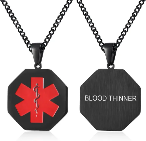 Vista 71 de VNOX Collar con colgante personalizado de acero inoxidable con grabado personalizado para identificación de alerta médica de emergencia para hombres